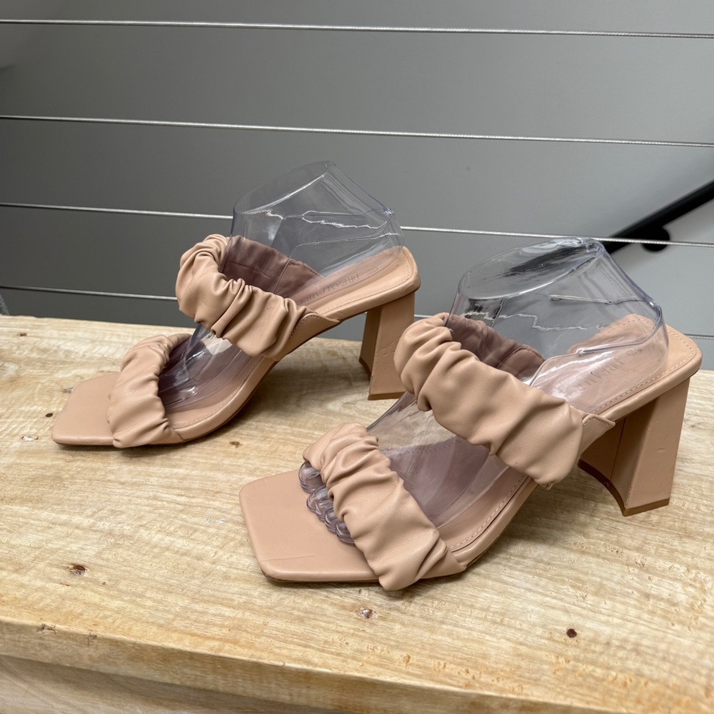 Dream Paris Women's Square Toe Strap Chunky Heel Mules Nude Trendy Stylish 9.5 - Picture 6 of 8